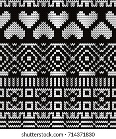Knitted decorative seamless pattern with hearts