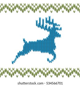 Knitted deer with norwegian ornament. Template for Christmas calendar, postcards, flyers. All elements separate and editable. Vector illustration
