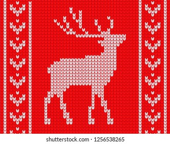 knitted deer with patterns on the sides. in the style of knitted sweater. vector illustration