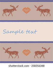 Knitted deers brown vector illustration 