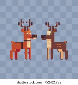 Knitted deers icons. Pixel art style. Isolated vector illustration.