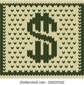 Knitted dollar green beige scheme vector, EPS8