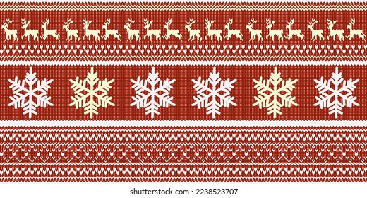 Knitted elements and borders for Christmas, New Year or winter design. Vector illustration knitted background pattern. Fit  for fabric, wallpaper, wrapping paper, craft, texture and others.