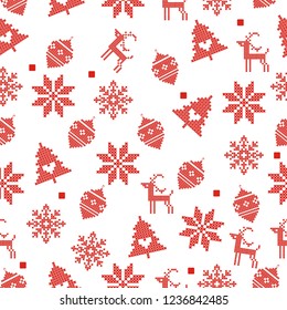 Knitted elements for Christmas, New Year or winter design. Seamless christmas background