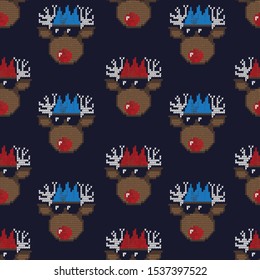 Knitted elements for Christmas, New Year or winter design. Sweater ornaments for scandinavian pattern. Vector illustration.