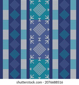 Knitted elements for Christmas, New Year or winter design. Seamless pattern. Norwegian sweater. Vector illustration for web design or print.