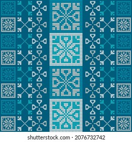 Knitted elements for Christmas, New Year or winter design. Seamless pattern. Norwegian sweater. Vector illustration for web design or print.