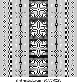 Knitted elements for Christmas, New Year or winter design. Seamless pattern. Norwegian sweater. Vector illustration for web design or print.