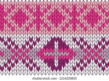 Knitted endless pattern in pink gray tones. Vector