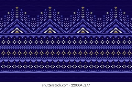 Knitted ethnic pattern, Vector cross stitch Nordic background, Embroidery illustration Ukrainian style, Purple and yellow pattern chevron surface, Design for fabric, carpet, wrapping, graphic