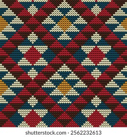 Knitted ethnic seamless pattern. Traditional Tribal Aztec cross stitch knitted texture. Design for textile, fabric, curtain, wrapping.