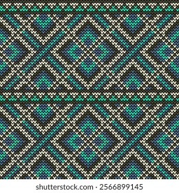 Knitted ethnic seamless pattern. Traditional Tribal Aztec cross stitch knitted texture. Design for textile, fabric, curtain, wrapping.