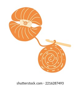 Knitted fabric, crochet and yarn. Hand drawn vector illustration of knitting process, concept of hobby, leisure time needlework