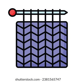 Knitted fabric with needle, concept icon of knitting in modern style