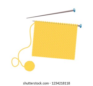knitted fabric on the needles.Vector illustration. Isolated on white background.Cartoon style