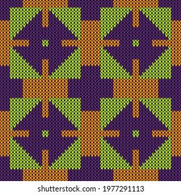 Knitted fabric seamless background. Vector illustration  Colors: Carrot Orange, Spring Bud, Honey Flower