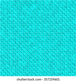 Knitted fabric texture. Cyan textured grid background.