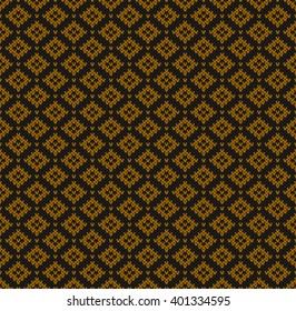 Knitted festive Scandinavian pattern. Handwork ornament. Seamless texture. Vector illustration.