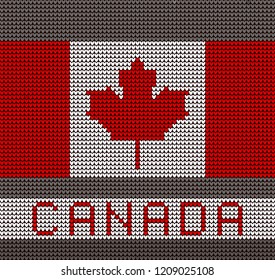 knitted flag of Canada with a maple leaf and the words "Canada". flat vector illustration