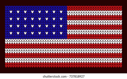 Knitted flag. New Year's background. USA