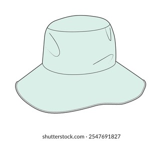 Knitted floppy bucket hat flat sketch vector mockup template.