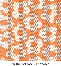Knitted floral seamless pattern. Fabric imitation vector background. Flat style knit wallpaper with botanical print. Cute design for gift wrap, paper, textile