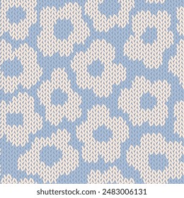 Knitted floral seamless pattern. Fabric imitation vector background. Flat style knit wallpaper with botanical print. Cute design for gift wrap, paper, textile