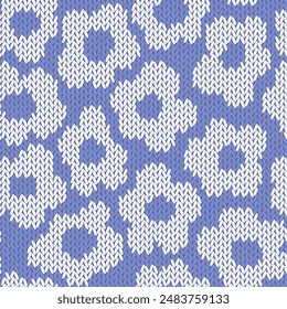 Knitted floral seamless pattern. Fabric imitation vector background. Flat style knit wallpaper with botanical print. Cute design for gift wrap, paper, textile