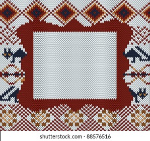 Knitted folk background with frame for your text