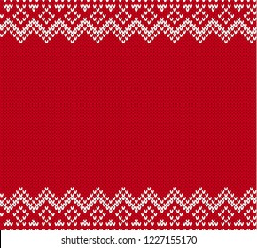 Knitted geometric ornament background with empty place for text. Knitted textured pattern for a sweater