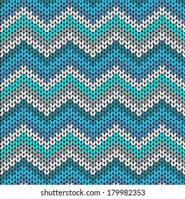 Knitted geometric pattern in blue, white and grey