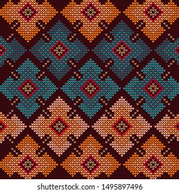 Knitted geometric pattern. Scandinavian style. Seamless pattern. Knitting pattern. The pattern is suitable for scarves, hats, sweaters, mittens.