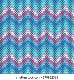 Knitted geometric pattern in violet, blue and grey