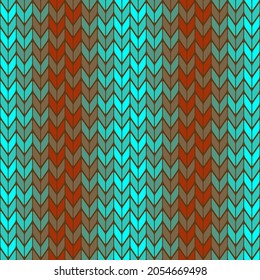 Knitted geometric seamless pattern. Mint green and brick red gradient rows. Textile design