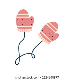 Knitted gloves on a string doodle icon.