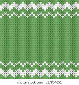 Knitted green Christmas pattern with geometric ornament, seamless pattern