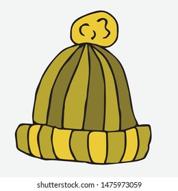 knitted green hat. Collection of elements drawn by hand. Isolate on white.