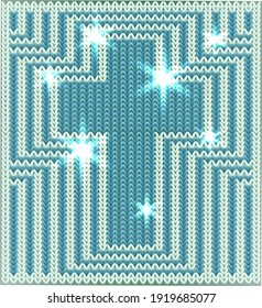 Knitted Happy Easter christian cross design, vector illustration