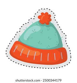knitted hat Autumn clothes sticker icon Vector illustration