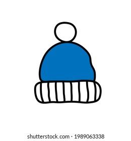 Knitted hat beanie icon sign logo Snow hat with pompom symbol emblem Hand drawn ink sketch design Cartoon children's style Fashion print clothes apparel greeting invitation card cover flyer poster