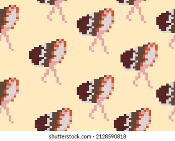 Knitted hat cartoon character seamless pattern on orange background.Pixel style