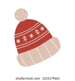 Knitted hat, cartoon style. Cozy mood for winter. Trendy modern vector illustration isolated on white background, hand drawn, flat