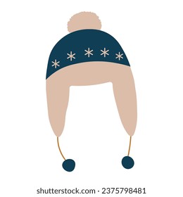 Knitted hat flat cartoon colored doodlle vector ilustration.