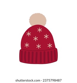 Knitted hat flat cartoon colored doodlle vector ilustration.