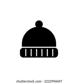 Knitted hat glyph icon. Warm clothes for winter. Yarn store emblem. Simple sign. Happy new year and Merry Christmas. Season winter holiday. Black silhouette symbol. Isolated vector stock illustration