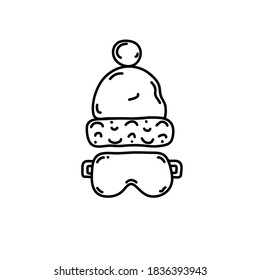Knitted hat goggles glasses kids snowboard ski snow set logo icon sign Hand drawn Doodle abstract design Children's cartoon cute style Fashion print clothes apparel greeting invitation card poster