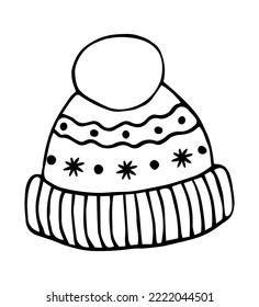 Knitted hat, hand drawing, doodle on a white background.