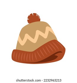 Knitted hat in hygge style vector illustration. Hat isolated on white background. Hygge autumn concept