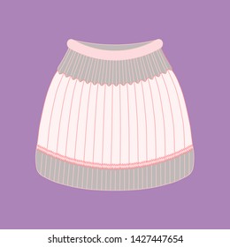 Knitted hat icon isolated on neutral background. Vector illustration of hat with cutout for dreadlocks in pink and light gray colors.