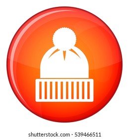 Knitted hat icon in red circle isolated on white background vector illustration
